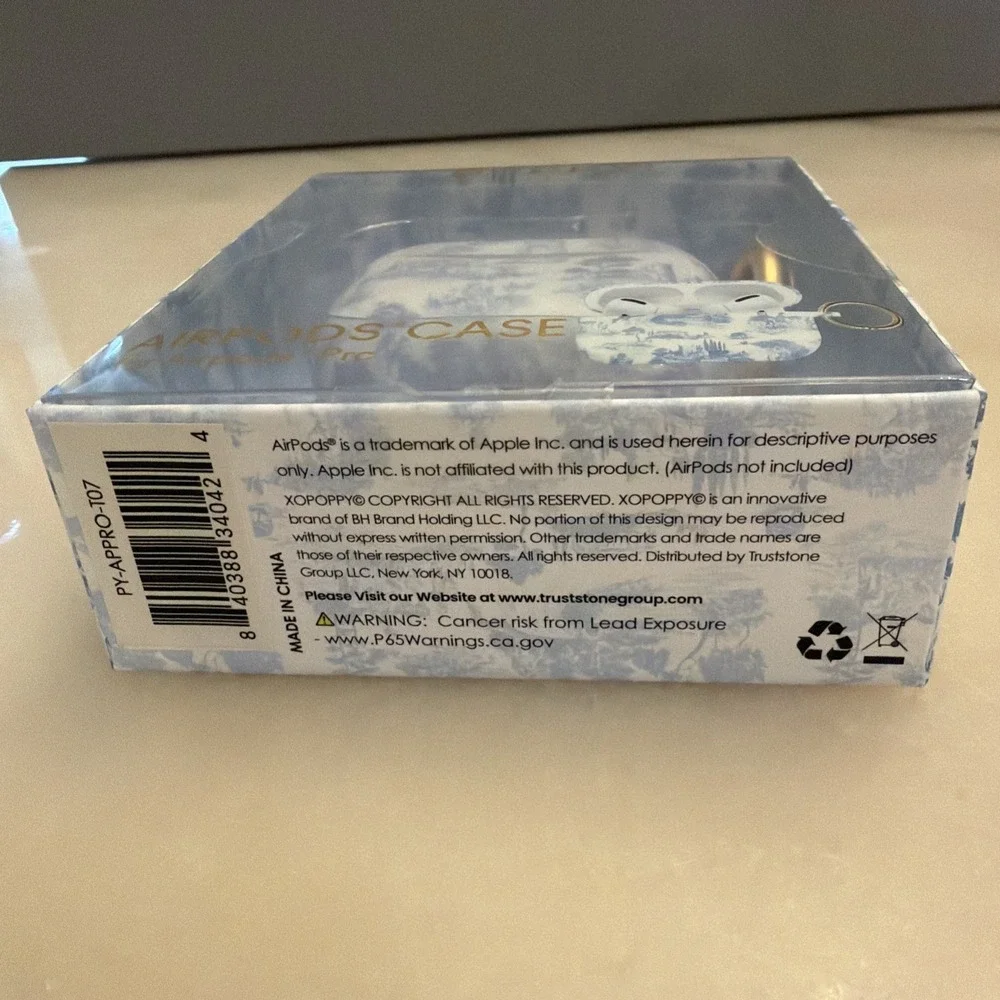 New In Box XO Poppy AirPods Pro Case White Blue Toile Print Pattern Fitted Skin